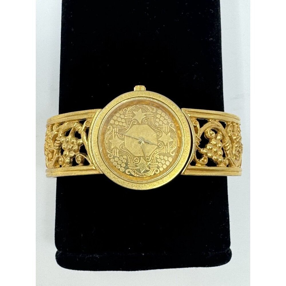 Vtg Metropolitan Museum of Art Gold Tone Byzantine Grapevine Pin/Hinge Bracelet - Picture 2 of 7